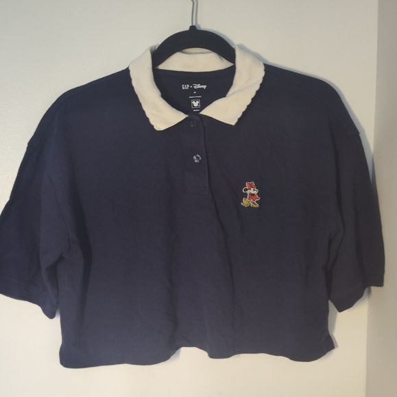 Cropped GapxDisney Polo with Embroidered Character - Navy and White Size M #588 - Picture 1 of 3